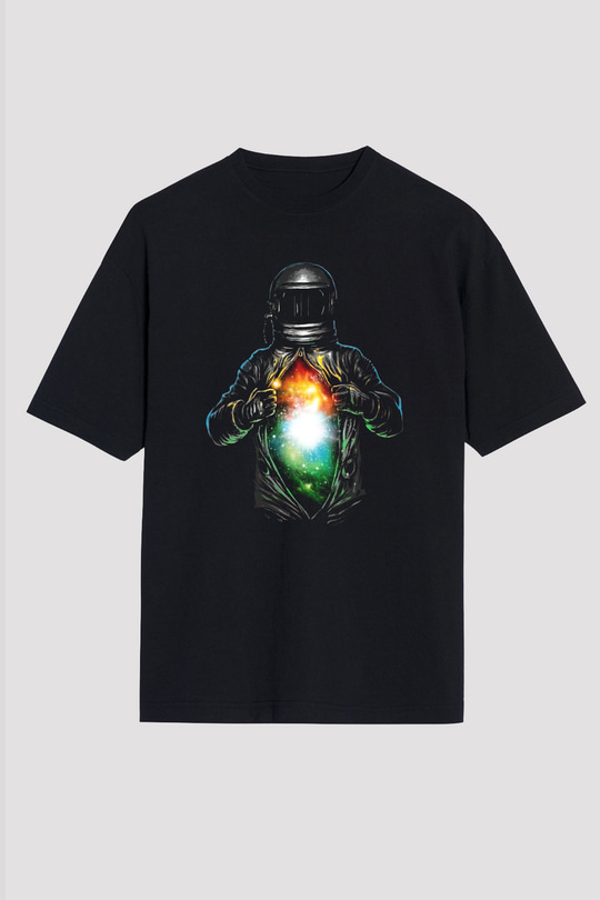Astronot Siyah Unisex Oversize Tişört T-Shirt