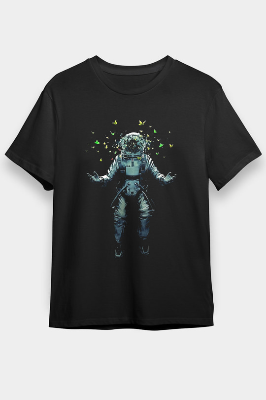 Astronot Siyah Unisex Tişört T-Shirt - TişörtFabrikası