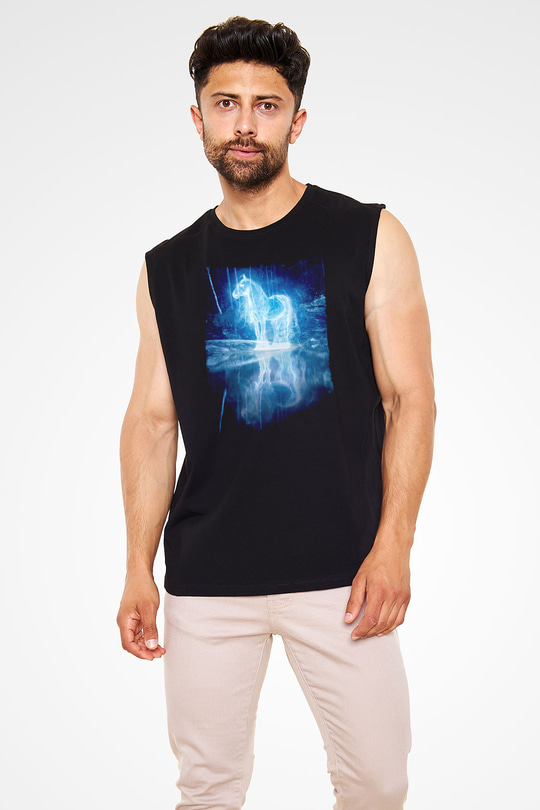 At Baskılı Unisex Siyah  Kolsuz Tişört