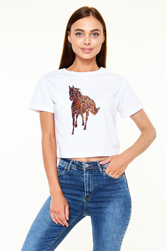 At Beyaz  Crop Top Tişört