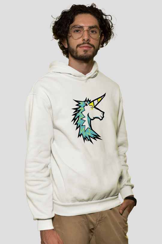 At Beyaz Unisex Kapşonlu Sweatshirt