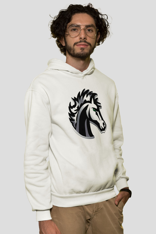 At Beyaz Unisex Kapşonlu Sweatshirt