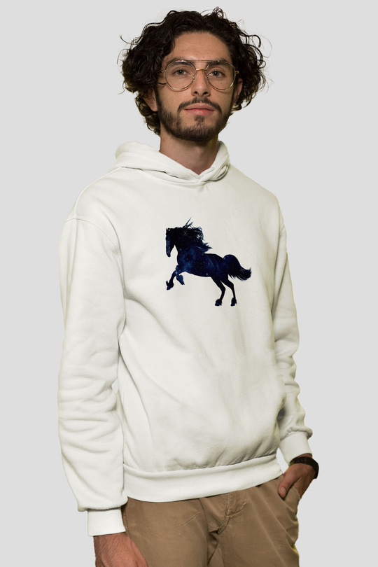 At Beyaz Unisex Kapüşonlu Sweatshirt