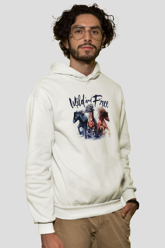 At Beyaz Unisex Kapüşonlu Sweatshirt