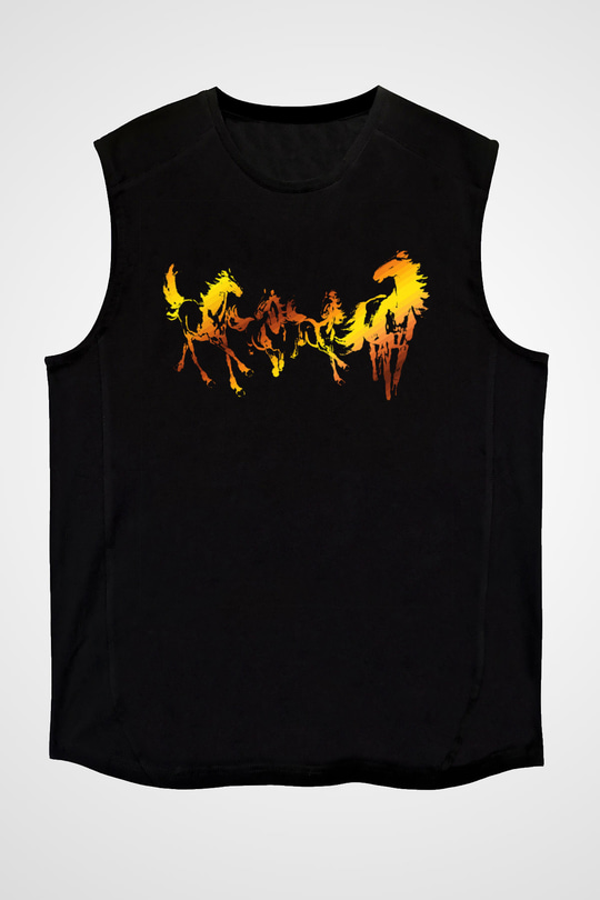 At Siyah Unisex Kolsuz Tişört