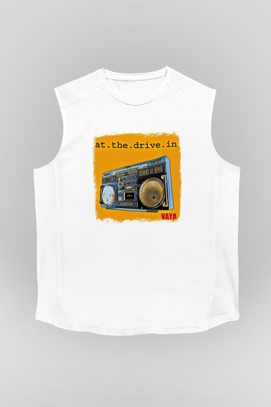 At the Drive-In Baskılı Unisex Beyaz Kolsuz Tişört