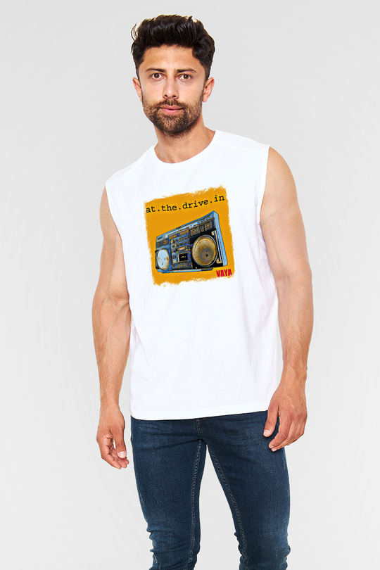 At the Drive-In Baskılı Unisex Beyaz Kolsuz Tişört