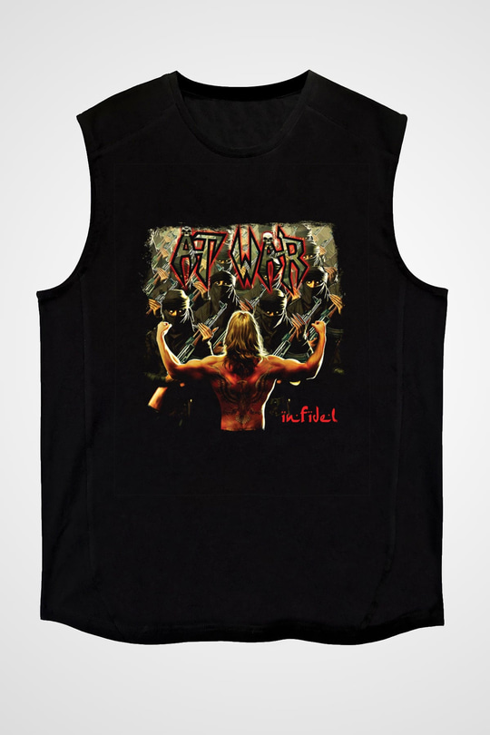At War Baskılı Unisex Siyah Kolsuz Tişört