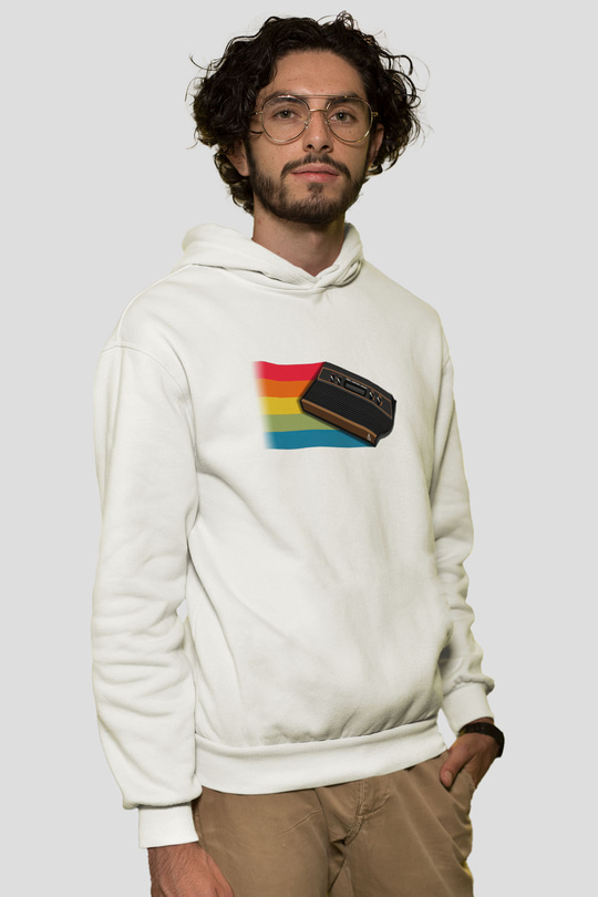 Atari Beyaz Unisex Kapşonlu Sweatshirt