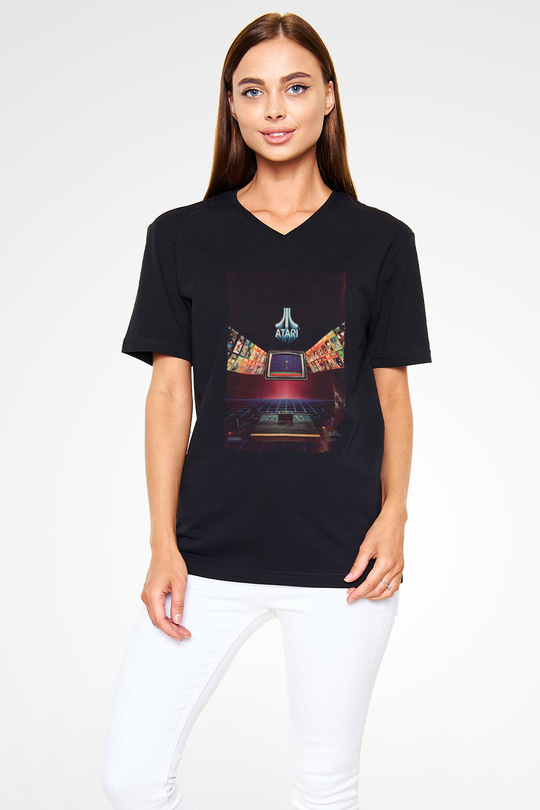 Atari Siyah Unisex  V Yaka Tişört