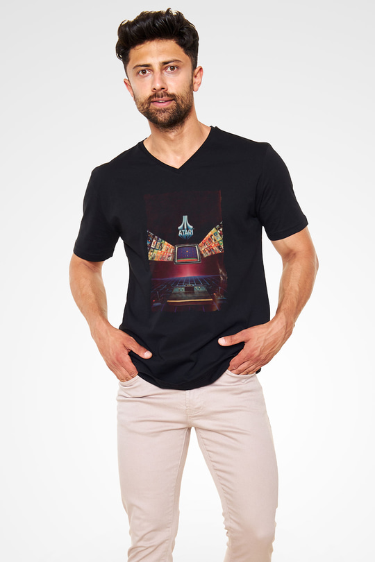Atari Siyah Unisex  V Yaka Tişört