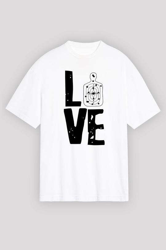 Atıcılık Baskılı Unisex Beyaz Oversize Tişört - Tshirt