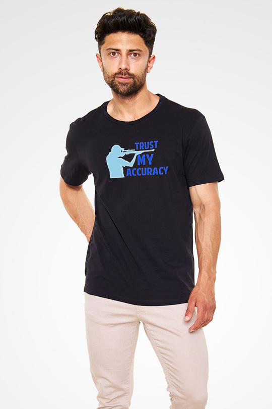 Atıcılık - Shooting Baskılı Unisex Siyah Tişört - Tshirt