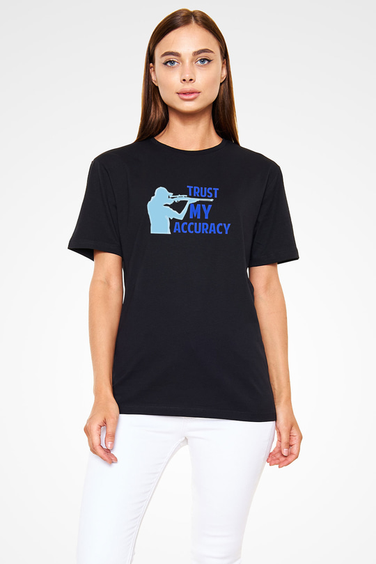 Atıcılık - Shooting Baskılı Unisex Siyah Tişört - Tshirt