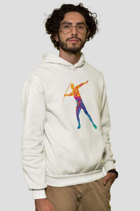 Atlet Beyaz Unisex Kapüşonlu Sweatshirt