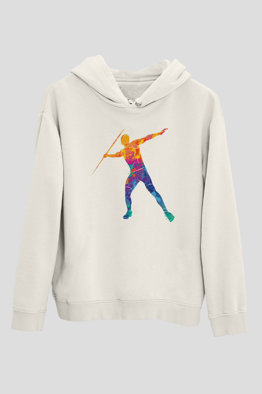 Atlet Beyaz Unisex Kapüşonlu Sweatshirt