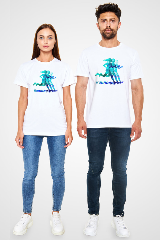 Atletizm Baskılı Unisex Beyaz Tişört - Tshirt