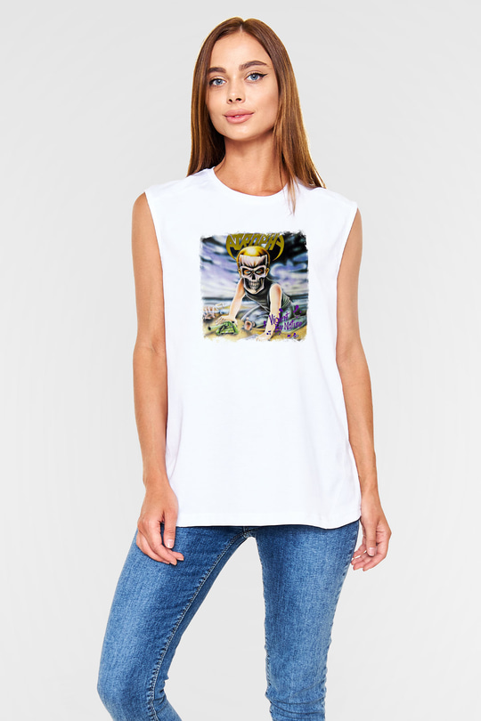 Atrophy Baskılı Unisex Beyaz Kolsuz Tişört
