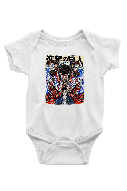 Attack On Titan Baskılı Beyaz Unisex Bebek Body - Zıbın