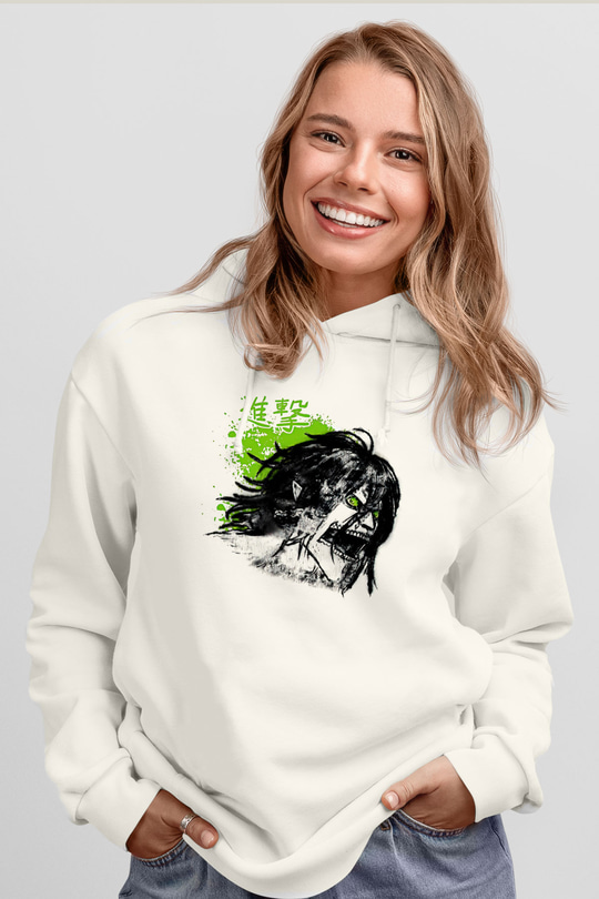 Attack On Titan Baskılı Beyaz Unisex Hoodie