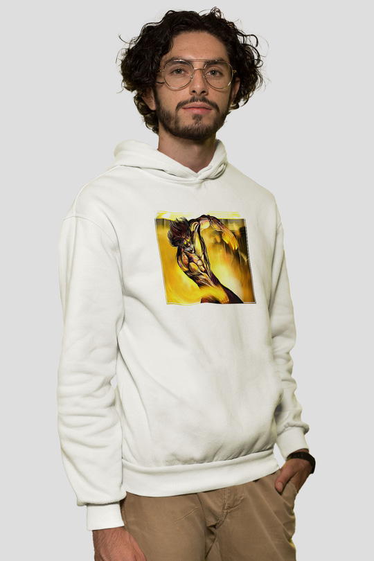 Attack On Titan Baskılı Beyaz Unisex Hoodie