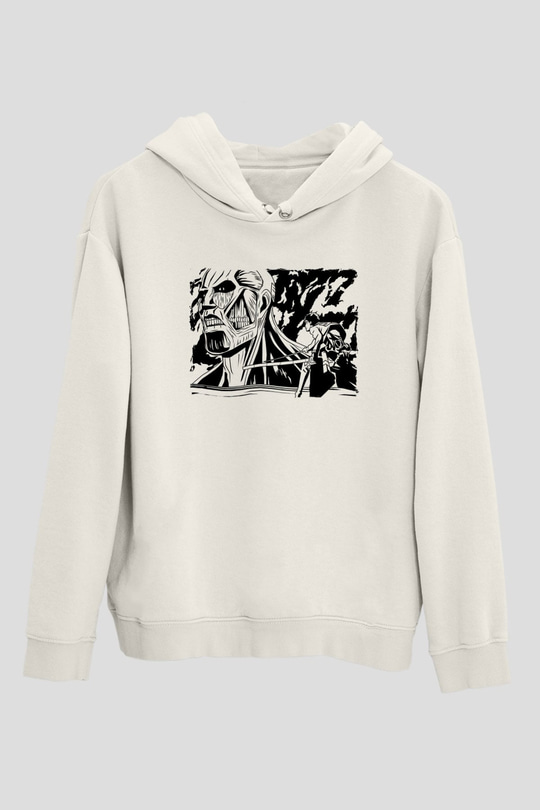 Attack On Titan Baskılı Beyaz Unisex Hoodie