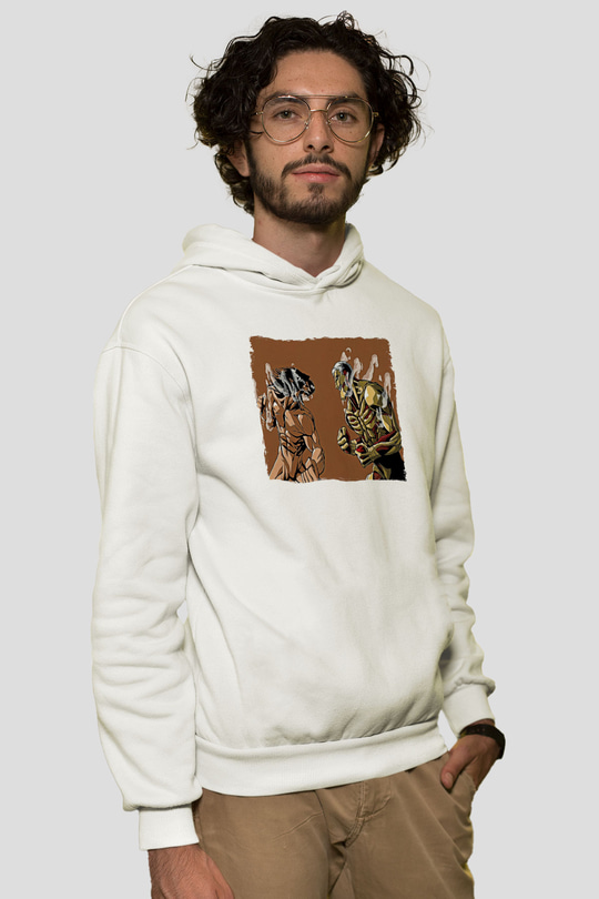 Attack On Titan Baskılı Beyaz Unisex Hoodie
