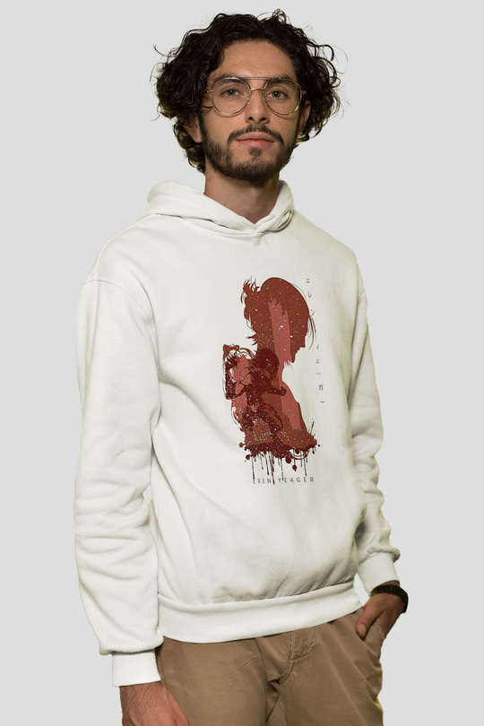 Attack On Titan Baskılı Beyaz Unisex Hoodie