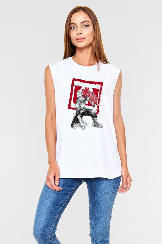 Attack On Titan Baskılı Beyaz Unisex Kolsuz Tişört - Tshirt