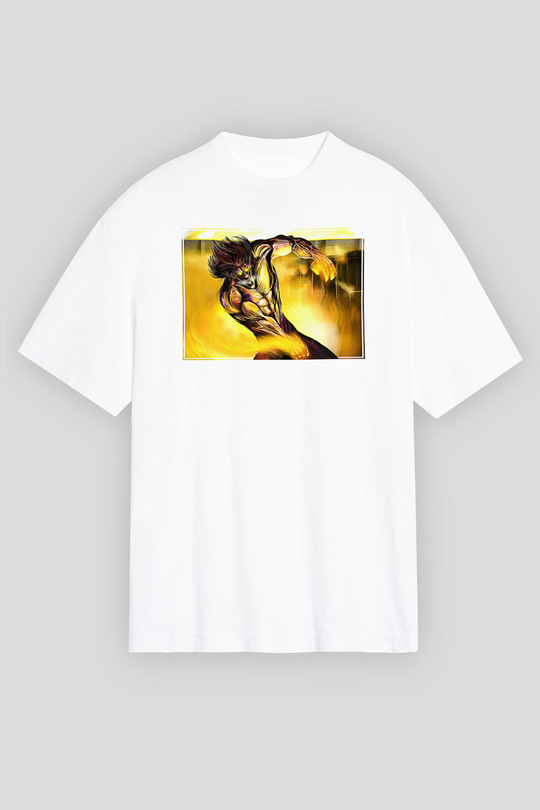 Attack On Titan Baskılı Beyaz Unisex Oversize Tişört - Tshirt