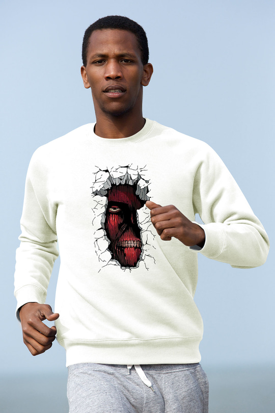 Attack On Titan Baskılı Beyaz Unisex Sweatshirt