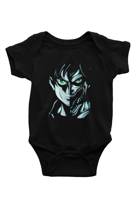 Attack On Titan Baskılı Unisex Siyah Bebek Body - Zıbın
