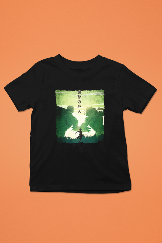 Attack On Titan Baskılı Unisex Siyah Çocuk Tişört - Tshirt