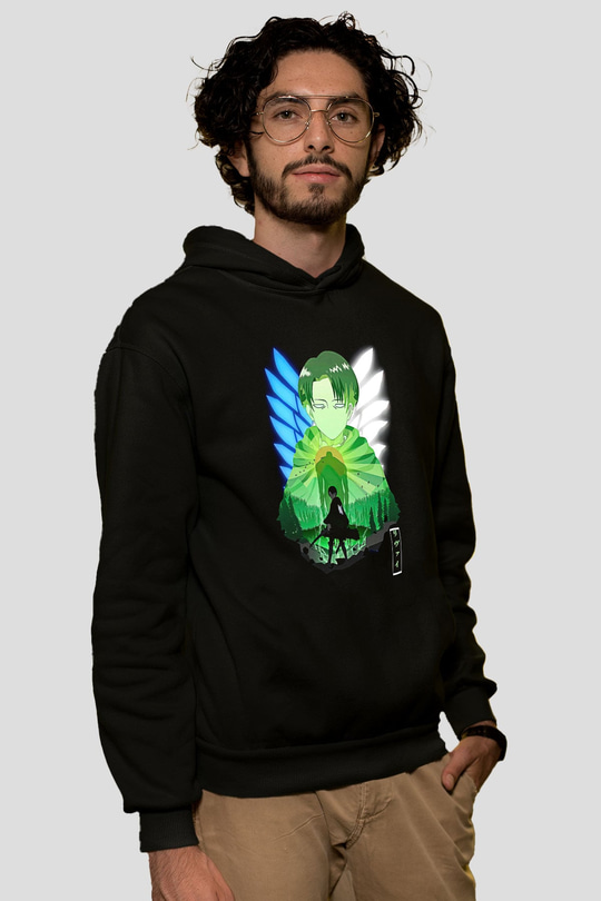 Attack On Titan Baskılı Unisex Siyah Hoodie
