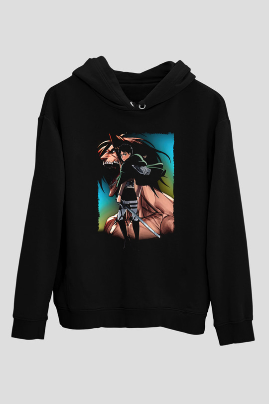 Attack On Titan Baskılı Unisex Siyah Hoodie
