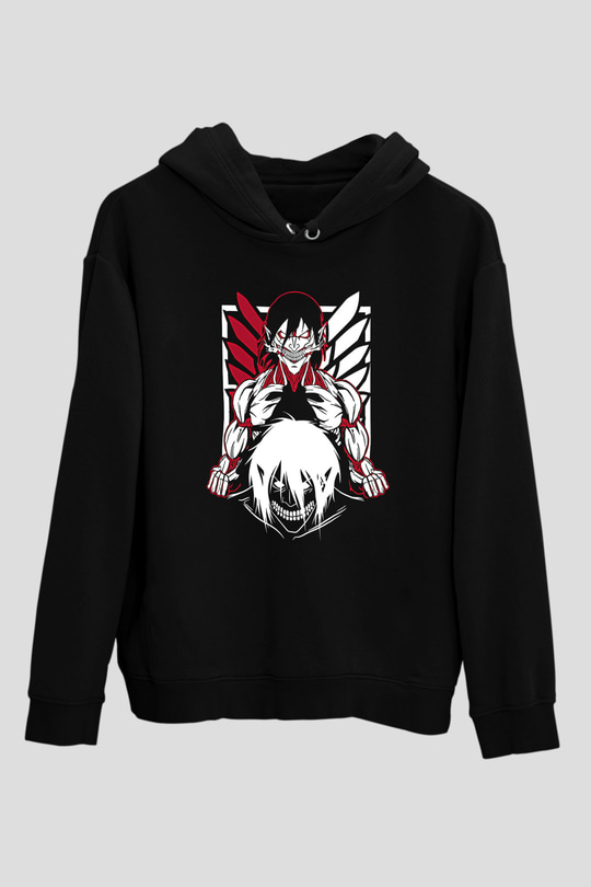 Attack On Titan Baskılı Unisex Siyah Hoodie