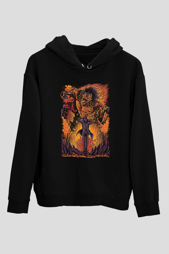 Attack On Titan Baskılı Unisex Siyah Hoodie