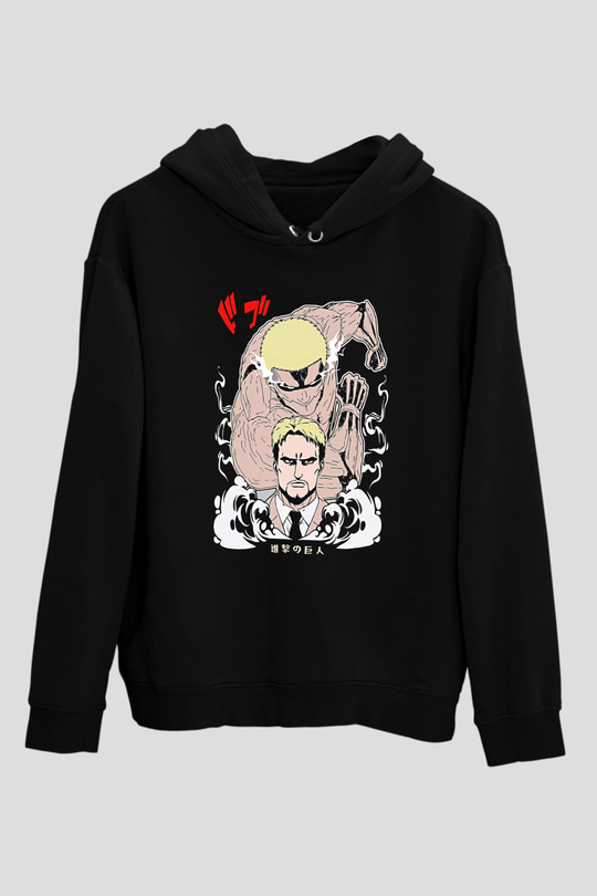 Attack On Titan Baskılı Unisex Siyah Hoodie