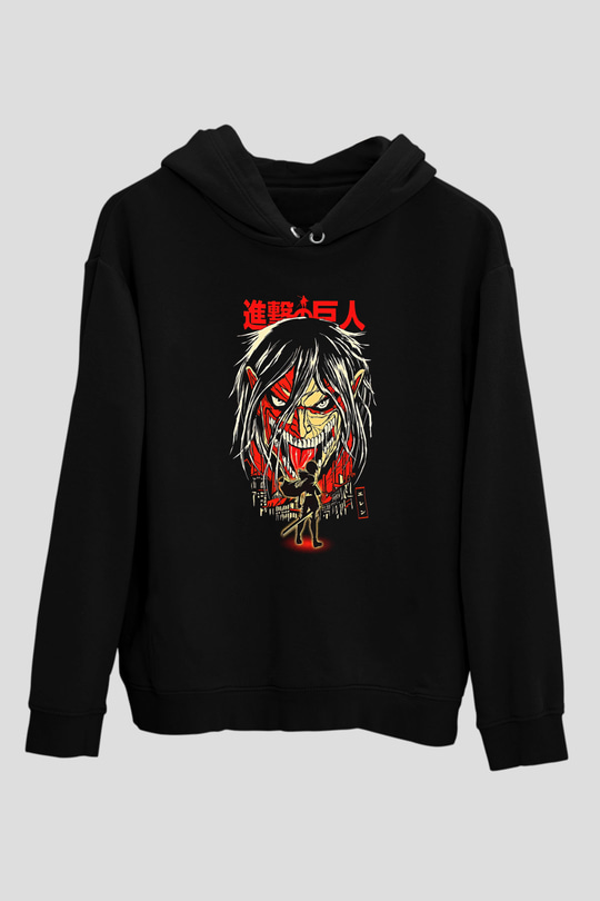 Attack On Titan Baskılı Unisex Siyah Hoodie