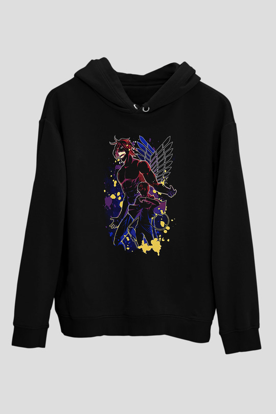 Attack On Titan Baskılı Unisex Siyah Hoodie