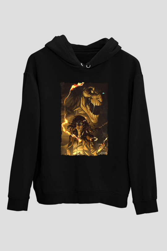 Attack On Titan Baskılı Unisex Siyah Hoodie