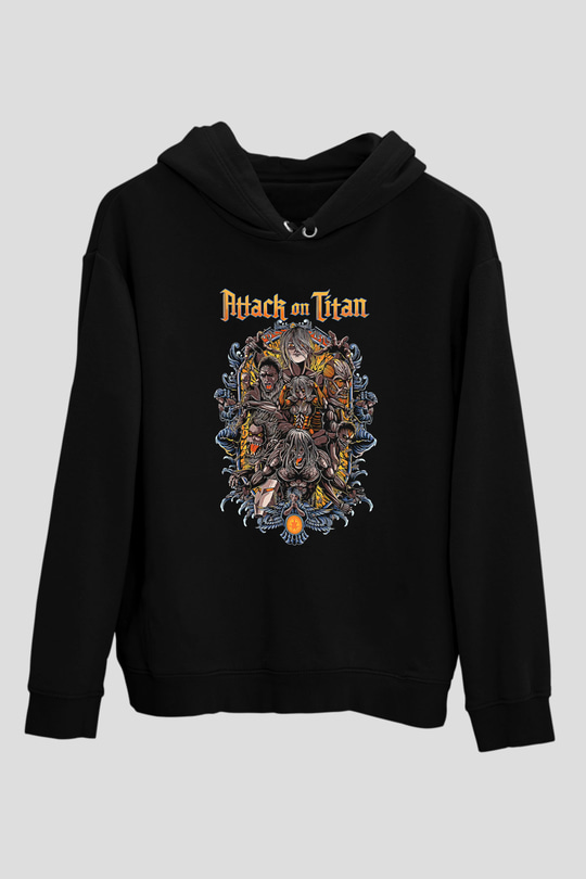 Attack On Titan Baskılı Unisex Siyah Hoodie