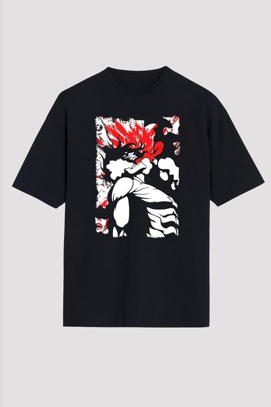 Attack On Titan Baskılı Unisex Siyah Oversize Tişört - Tshirt
