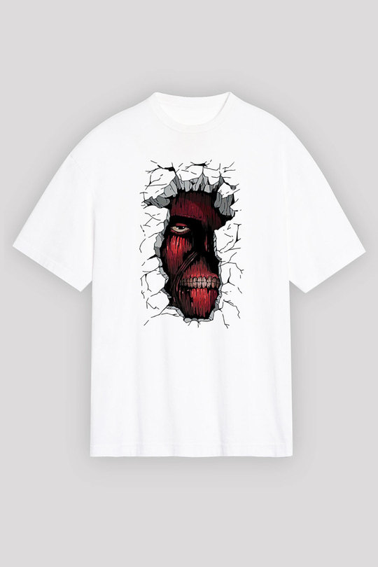 Attack On Titan Baskılı Unisex Siyah Oversize Tişört - Tshirt
