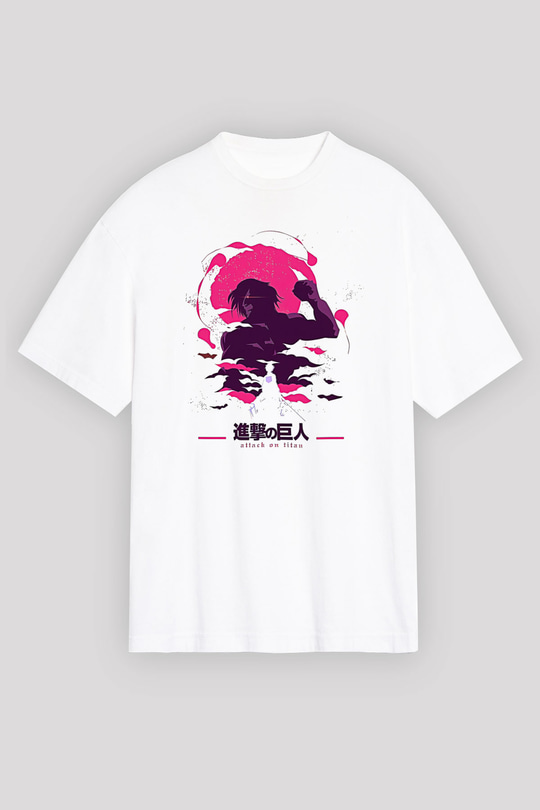 Attack On Titan Baskılı Unisex Siyah Oversize Tişört - Tshirt