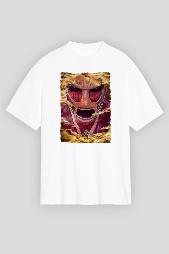 Attack On Titan Baskılı Unisex Siyah Oversize Tişört - Tshirt