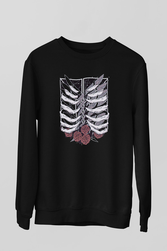 Attack On Titan Baskılı Unisex Siyah Sweatshirt