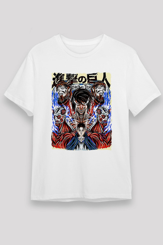 Attack On Titan Baskılı Unisex Siyah Tişört - Tshirt