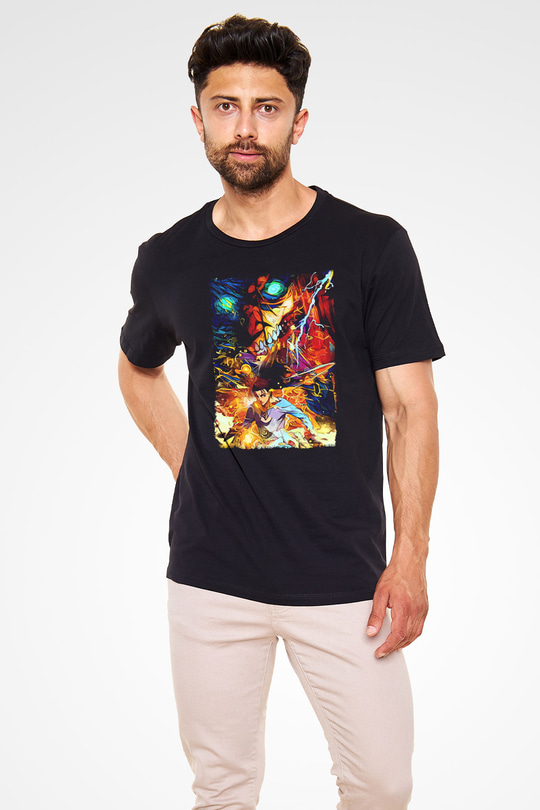 Attack On Titan Baskılı Unisex Siyah Tişört - Tshirt