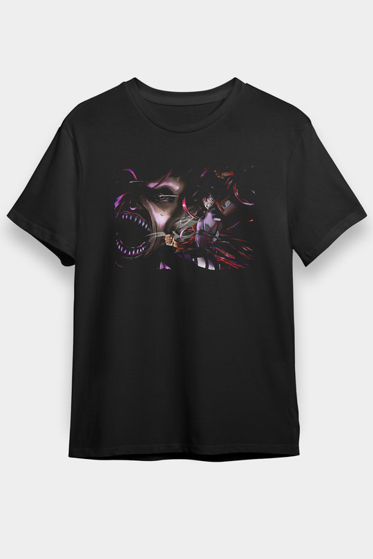 Attack On Titan Baskılı Unisex Siyah Tişört - Tshirt
